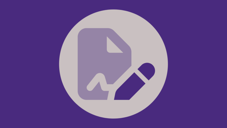 A light purple circle contains a stylized icon of a document with a signature and a pencil.